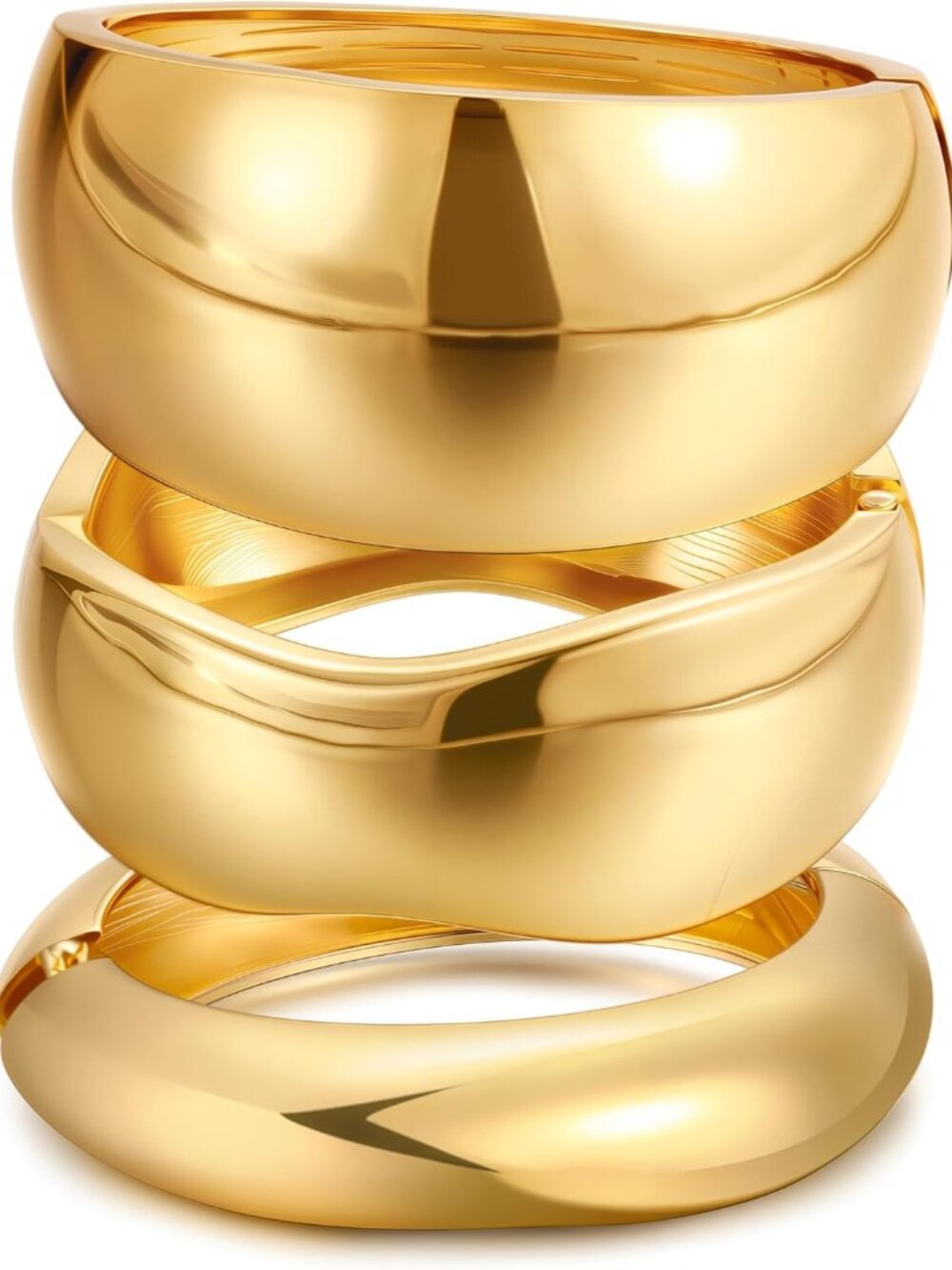 Chunky Gold Bangle Bracelets for Women, Dainty 14k Gold Plated Big Stackable Ban